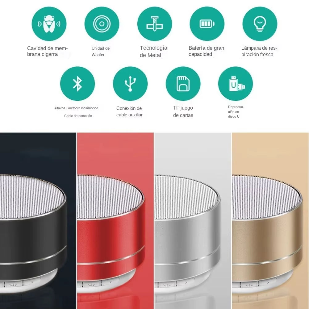 A10 Wireless Bluetooth-Compatible Subwoofer Outdoor Mini Portable Speaker Radio Music Sound Box Aluminum Alloy Colorful Speaker